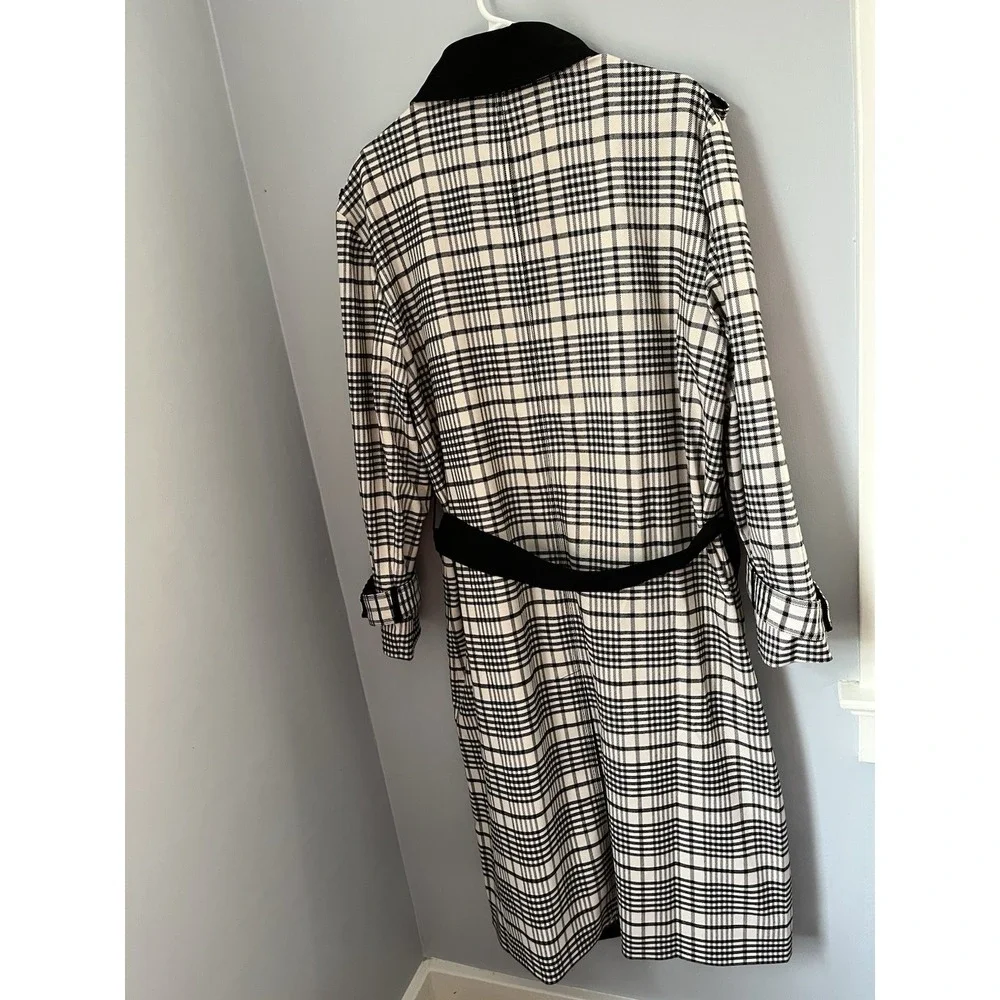 ANN TAYLOR Women's Houndstooth‎ Twill Trend Coat XL Black Beige Pocket Button Up - Picture 3 of 16